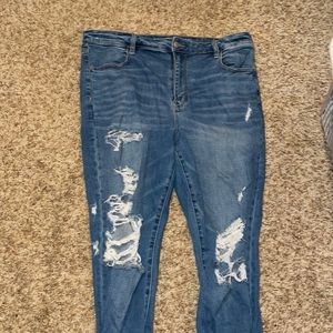 ripped american eagle jeans - super high rise jegging size 18